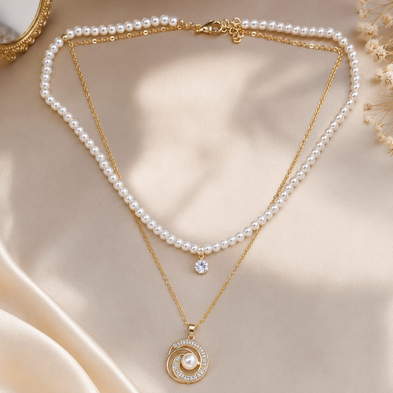 A stylish double-layer pearl necklace with elegant pendant designs for a timeless look-1