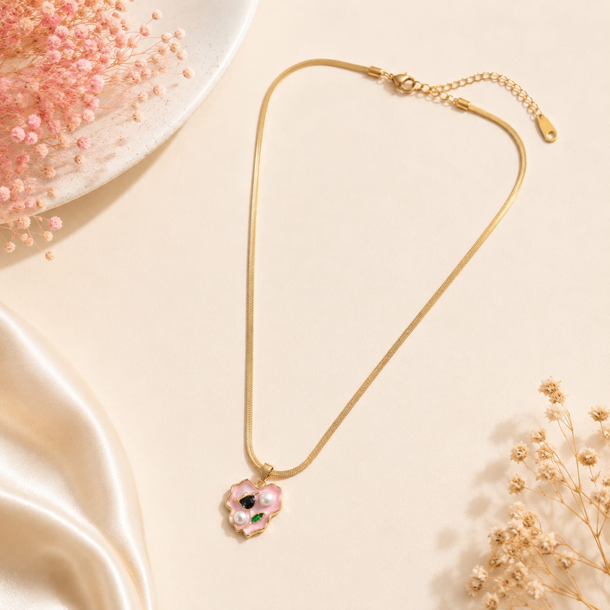 Pink Heart Handmade Necklace