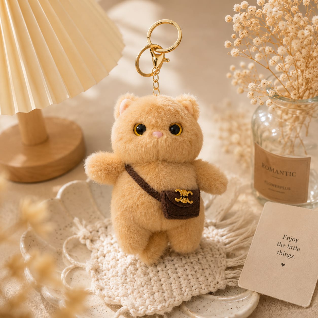 Cat Plush Keychain With Mini Bag