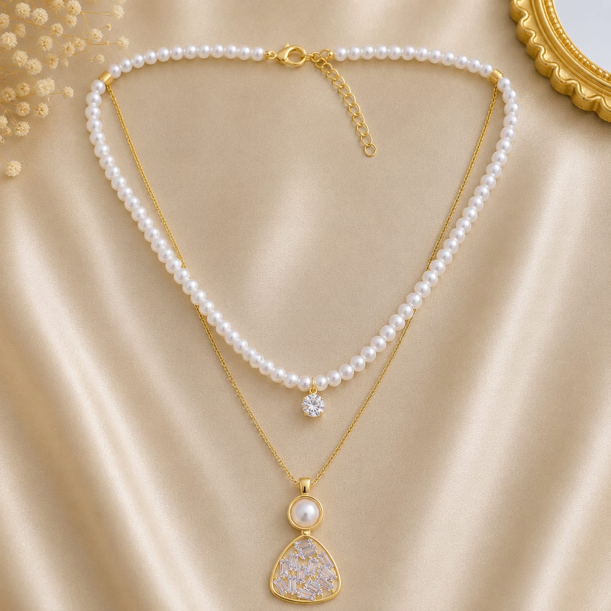 A stylish double-layer pearl necklace with elegant pendant designs for a timeless look-6