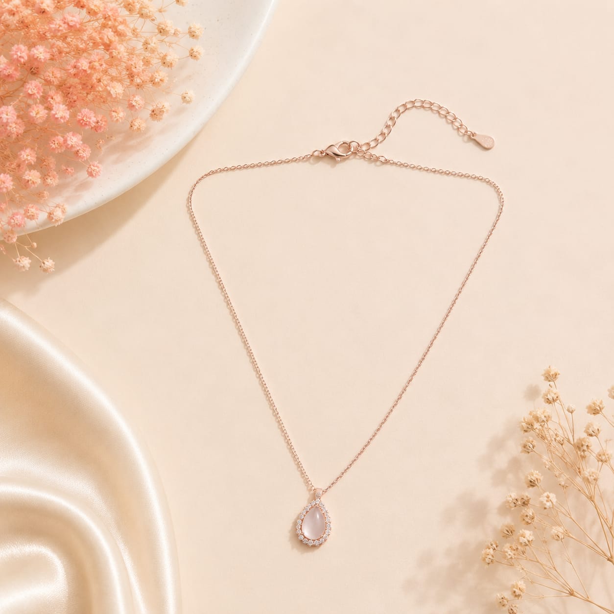 Rose Gold Drop Rhinestone Necklace
