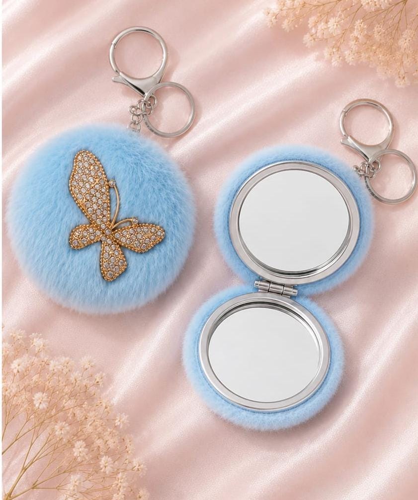 Fur Mirror Keychain (Blue)