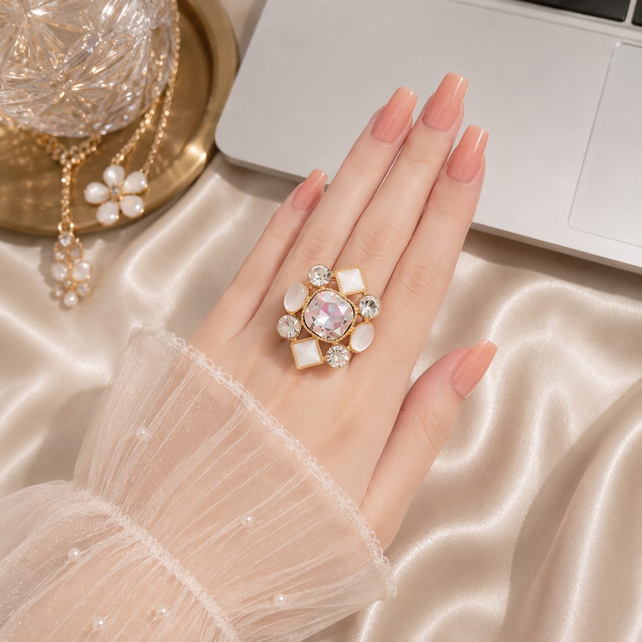 Crystal Bloom Statement Ring