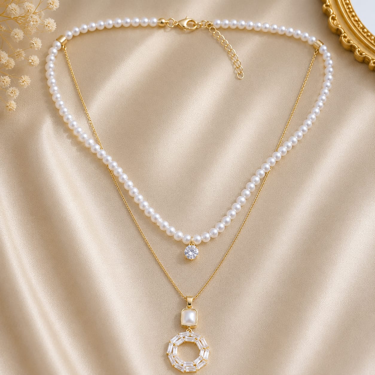 A stylish double-layer pearl necklace with elegant pendant designs for a timeless look-11