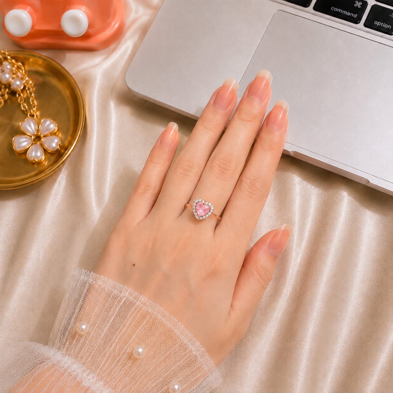 Pink Heart Adjustable Ring