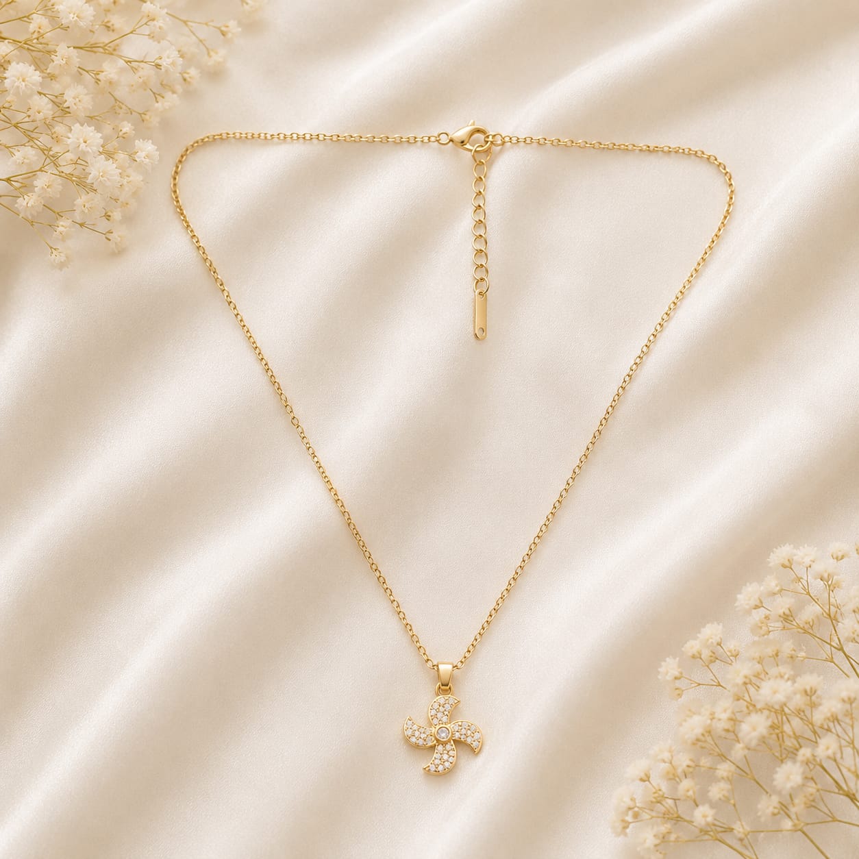 Golden Rotating Fan Necklace