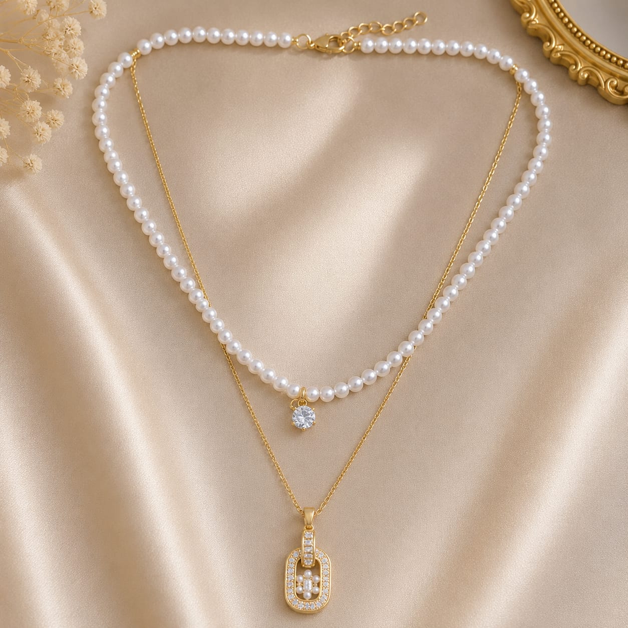 A stylish double-layer pearl necklace with elegant pendant designs for a timeless look-5