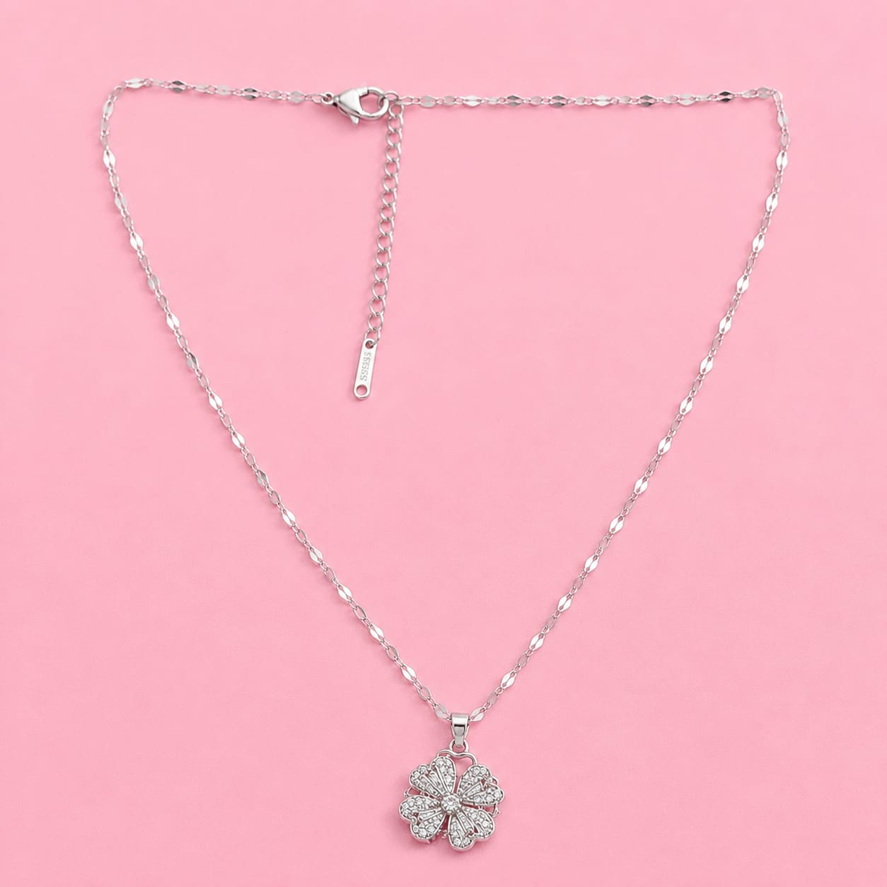 Silver Flower Rotating Necklace