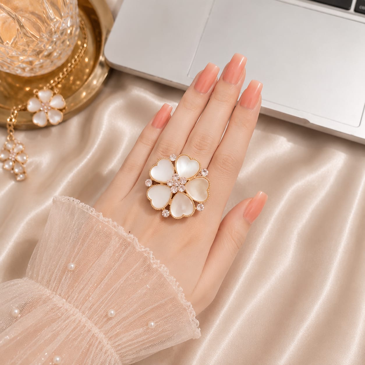 Ivory Petal Flower Ring