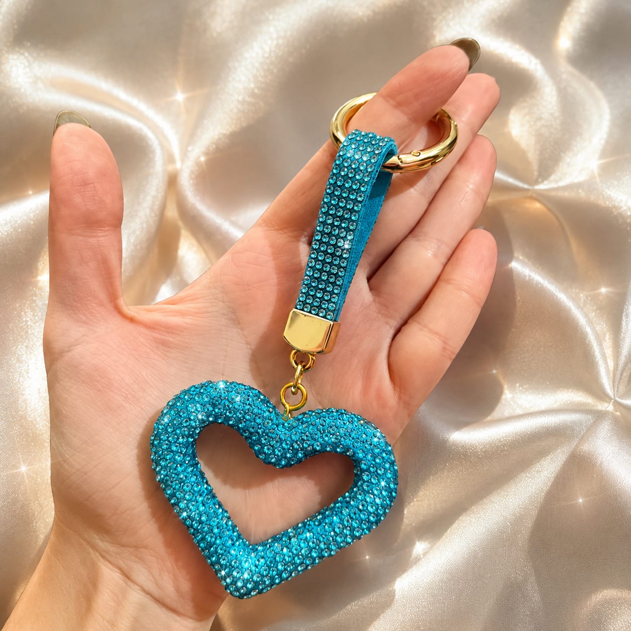 Blue Rhinestone Heart Keychain
