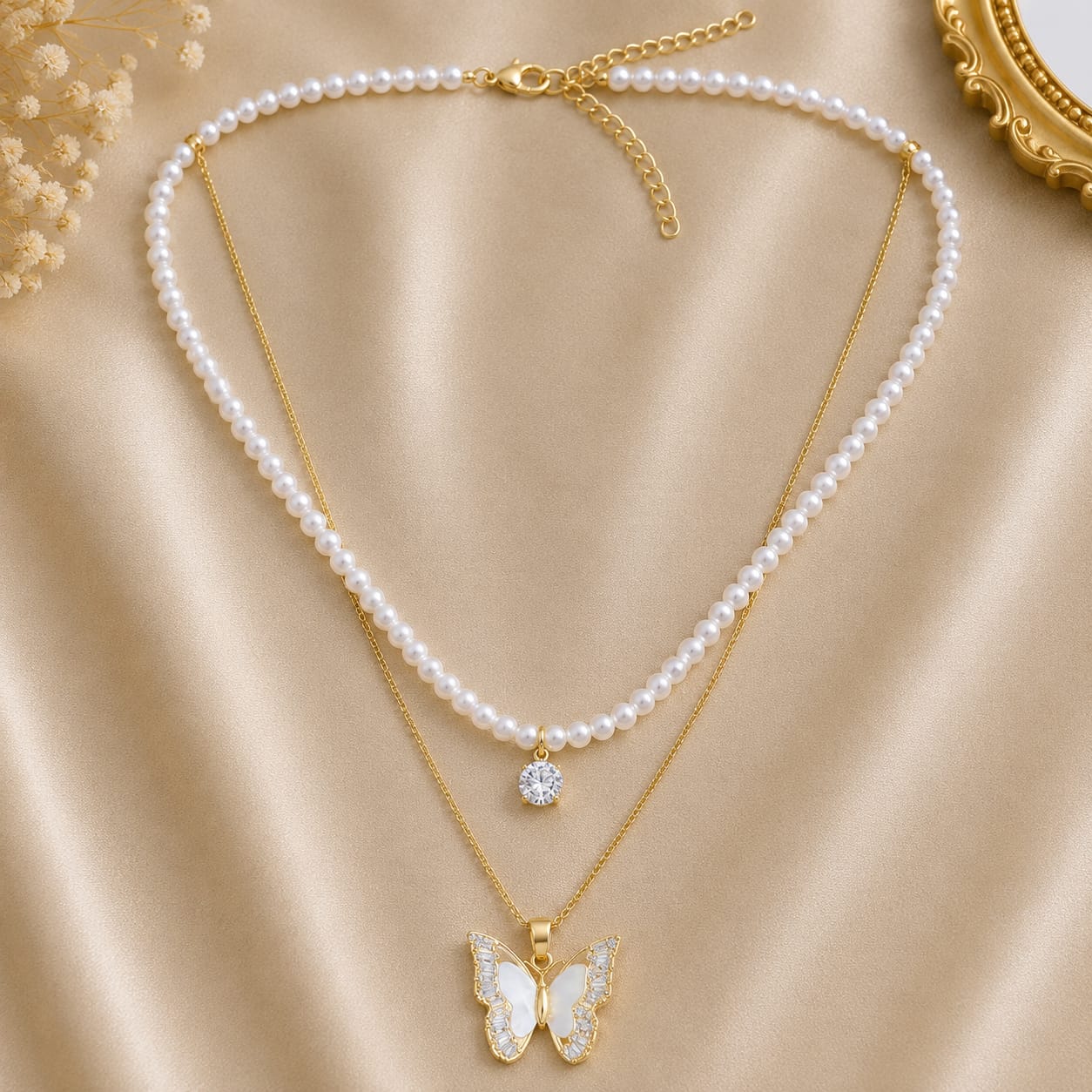 A stylish double-layer pearl necklace with elegant pendant designs for a timeless look-9