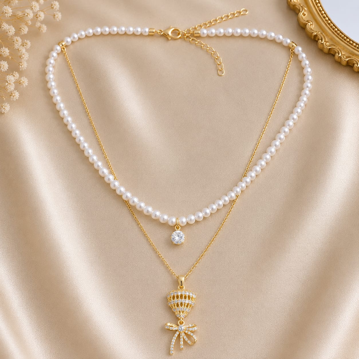 A stylish double-layer pearl necklace with elegant pendant designs for a timeless look-7