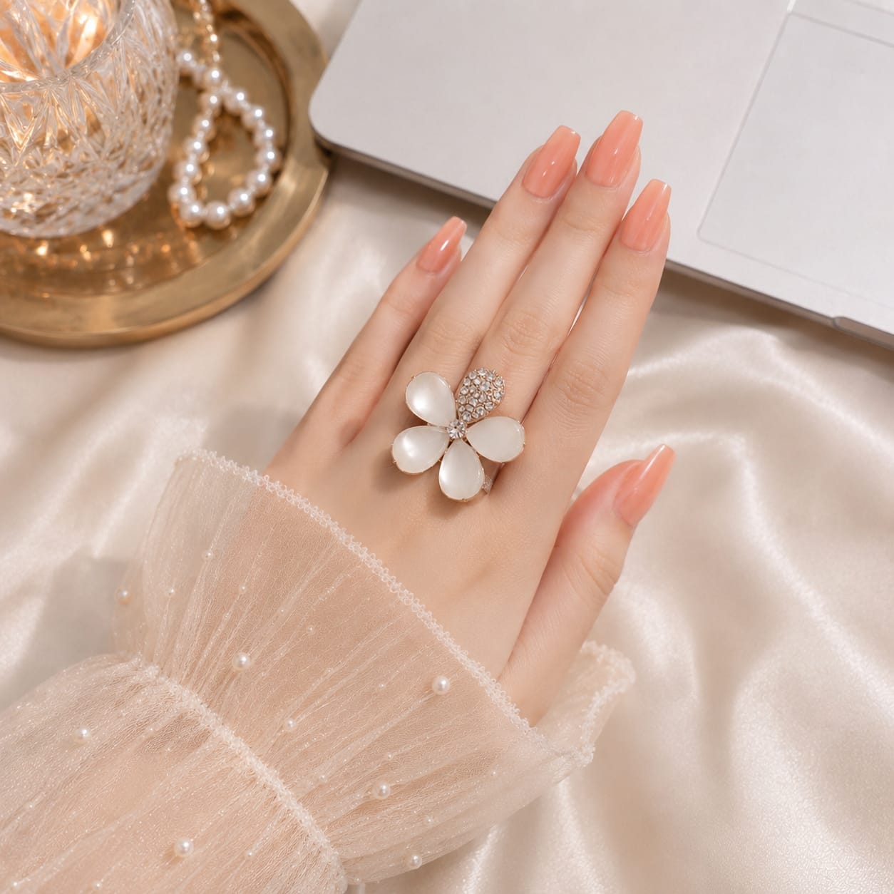 White Blossom Statement Ring