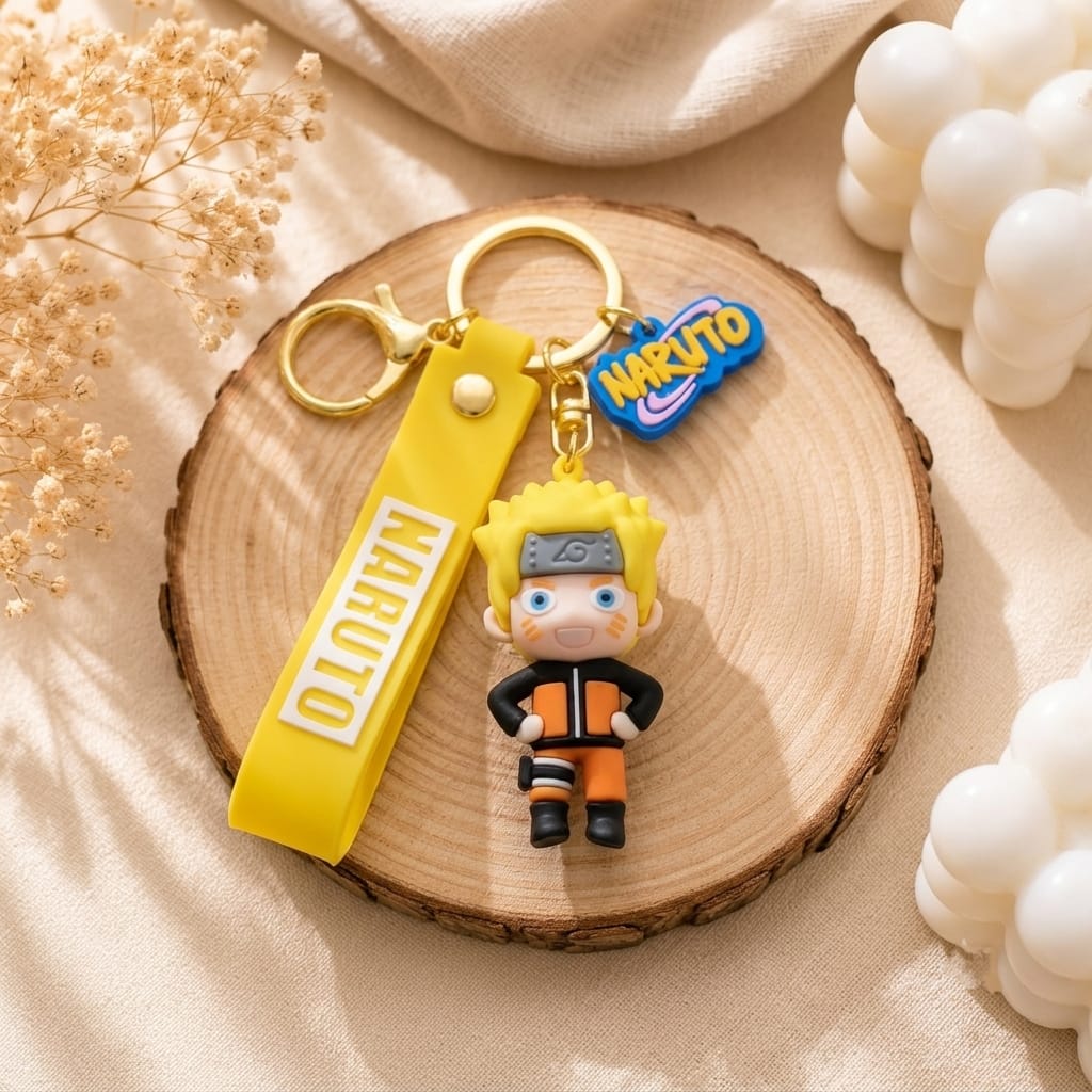 Naruto Uzumaki Standing Silicon Keychain with Yellow Strap