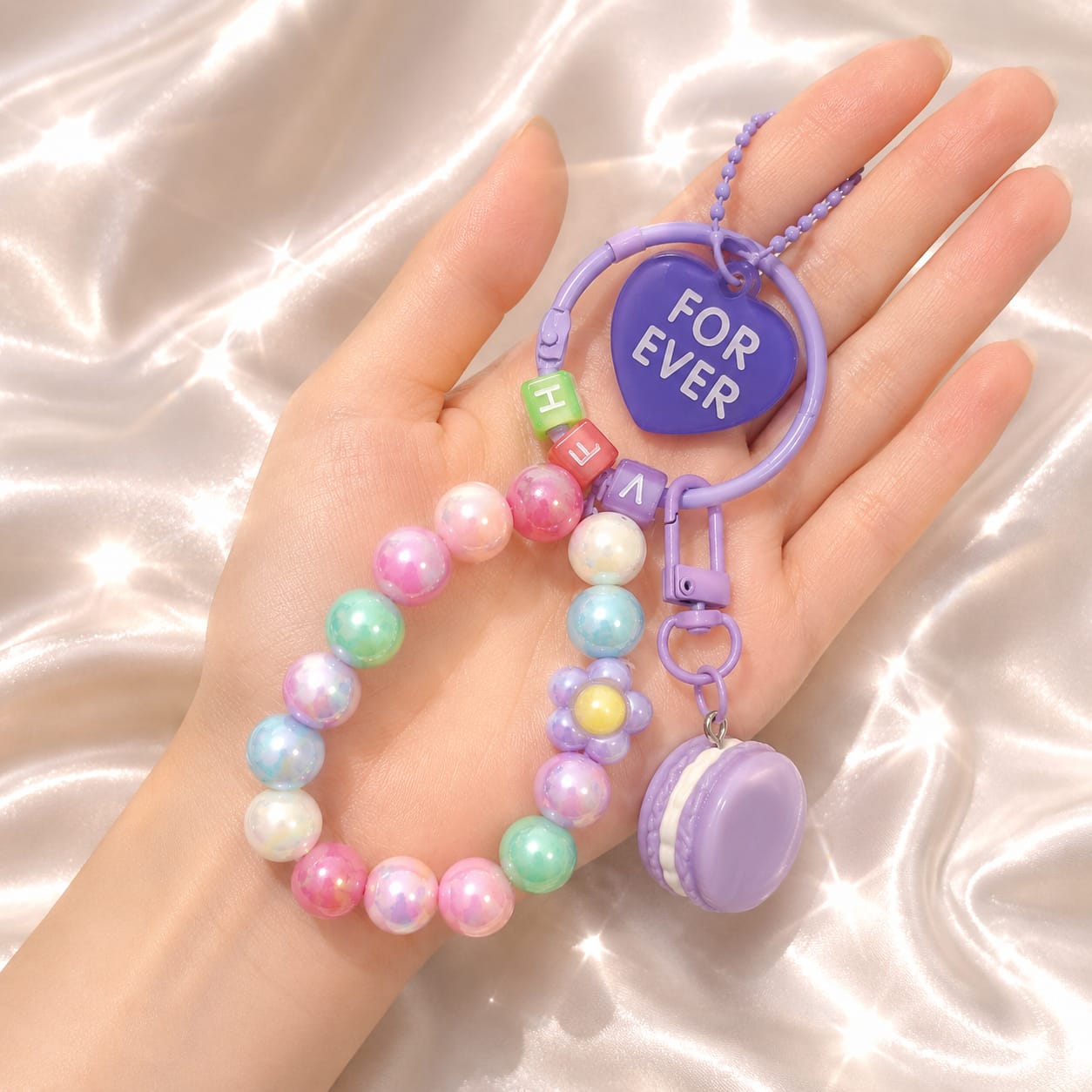 Pastel Beaded Bracelet & Keychain (2-in-1)