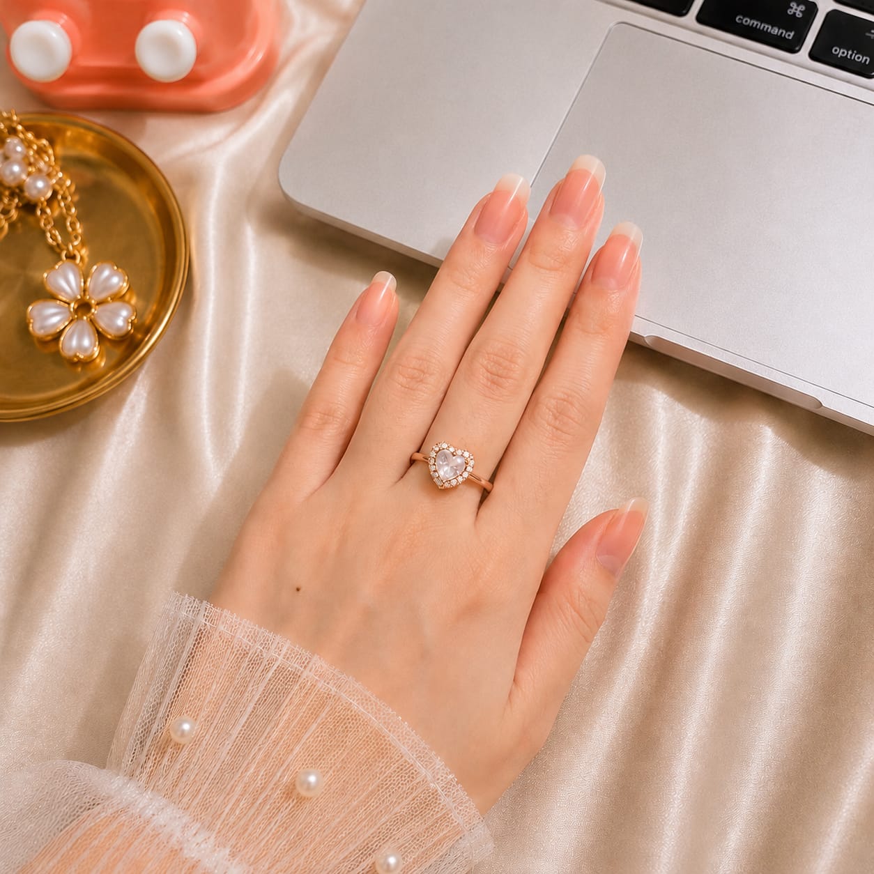 White Heart Adjustable Ring