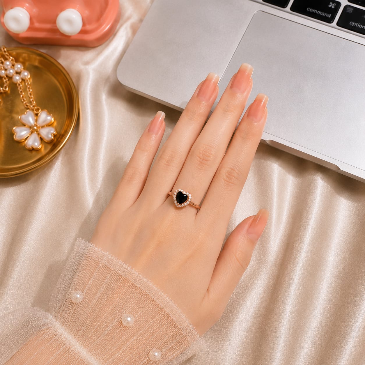 Black Heart Adjustable Ring