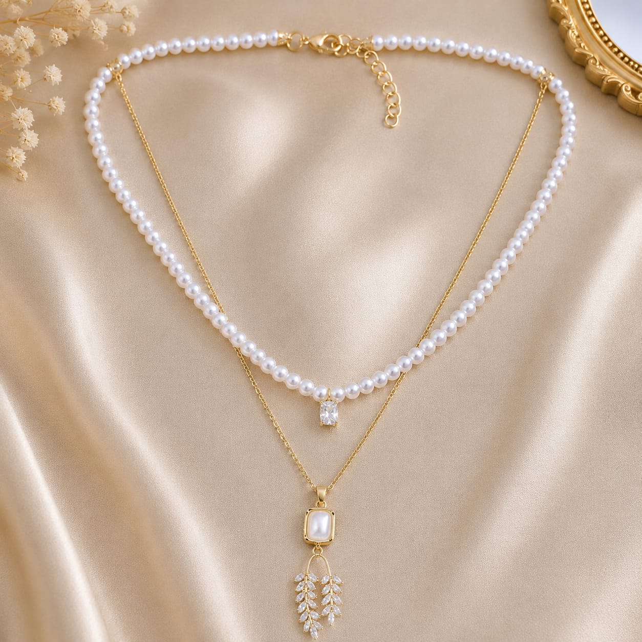 A stylish double-layer pearl necklace with elegant pendant designs for a timeless look-8