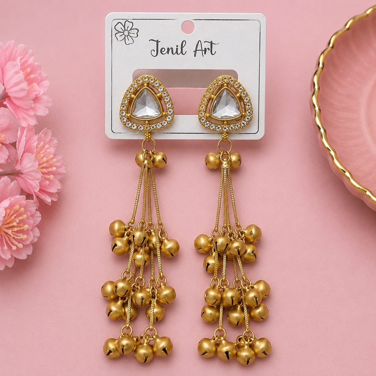 Kashmiri Ghungroo Long Jhumka | gold matte Finish Earrings-2