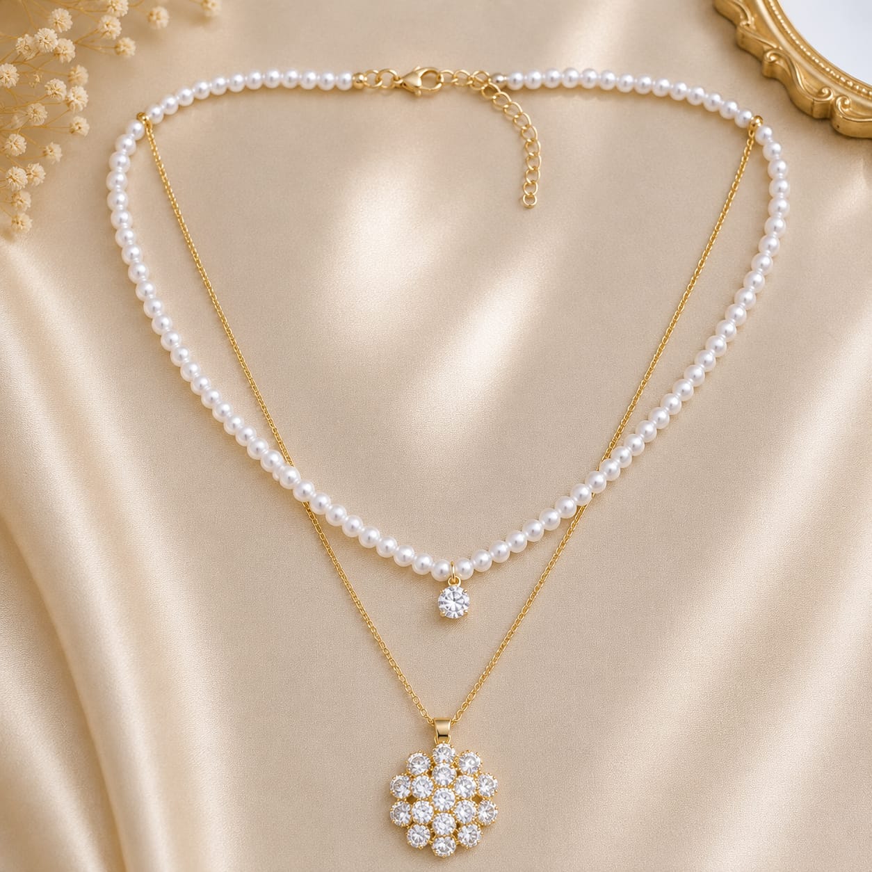 A stylish double-layer pearl necklace with elegant pendant designs for a timeless look-3