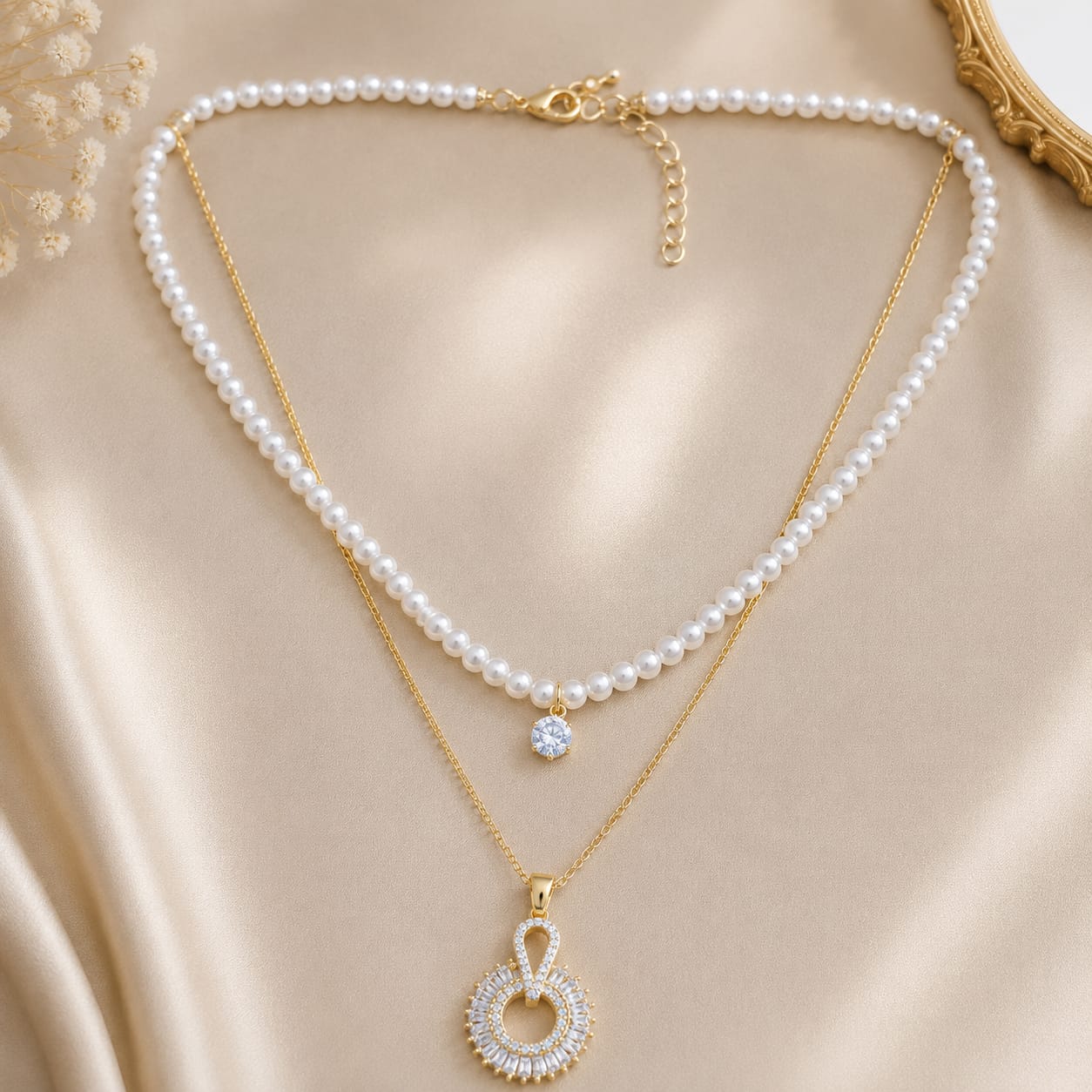 A stylish double-layer pearl necklace with elegant pendant designs for a timeless look-2