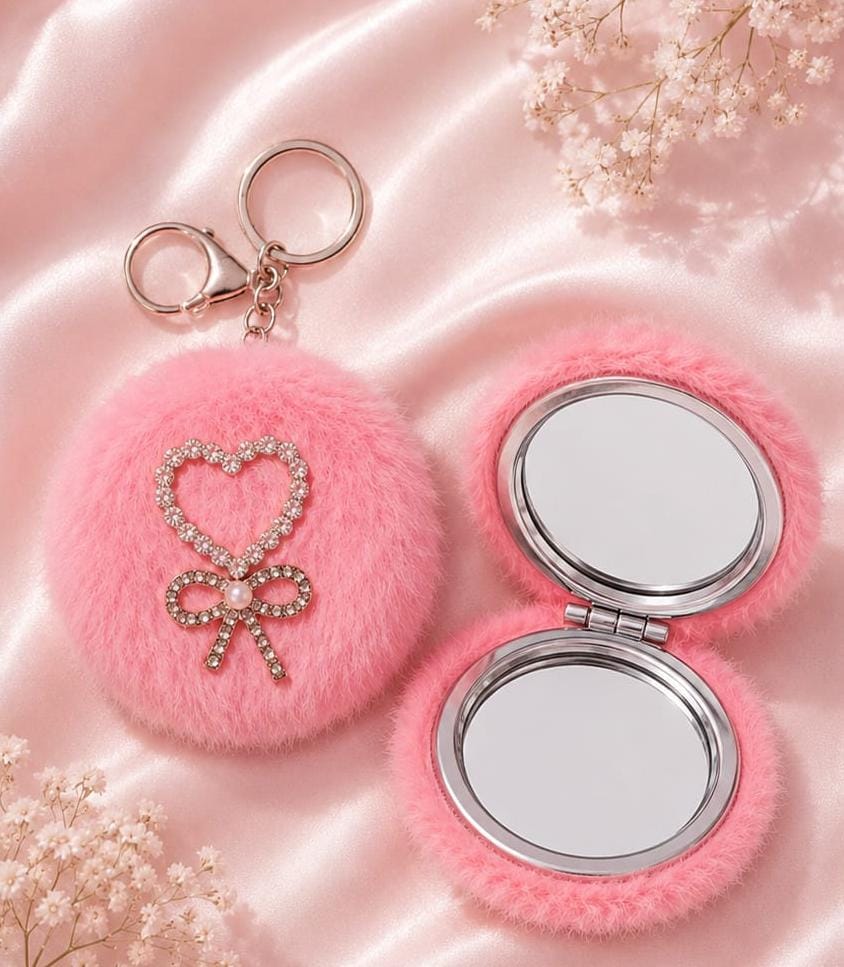 Fur Mirror Keychain (Pink)