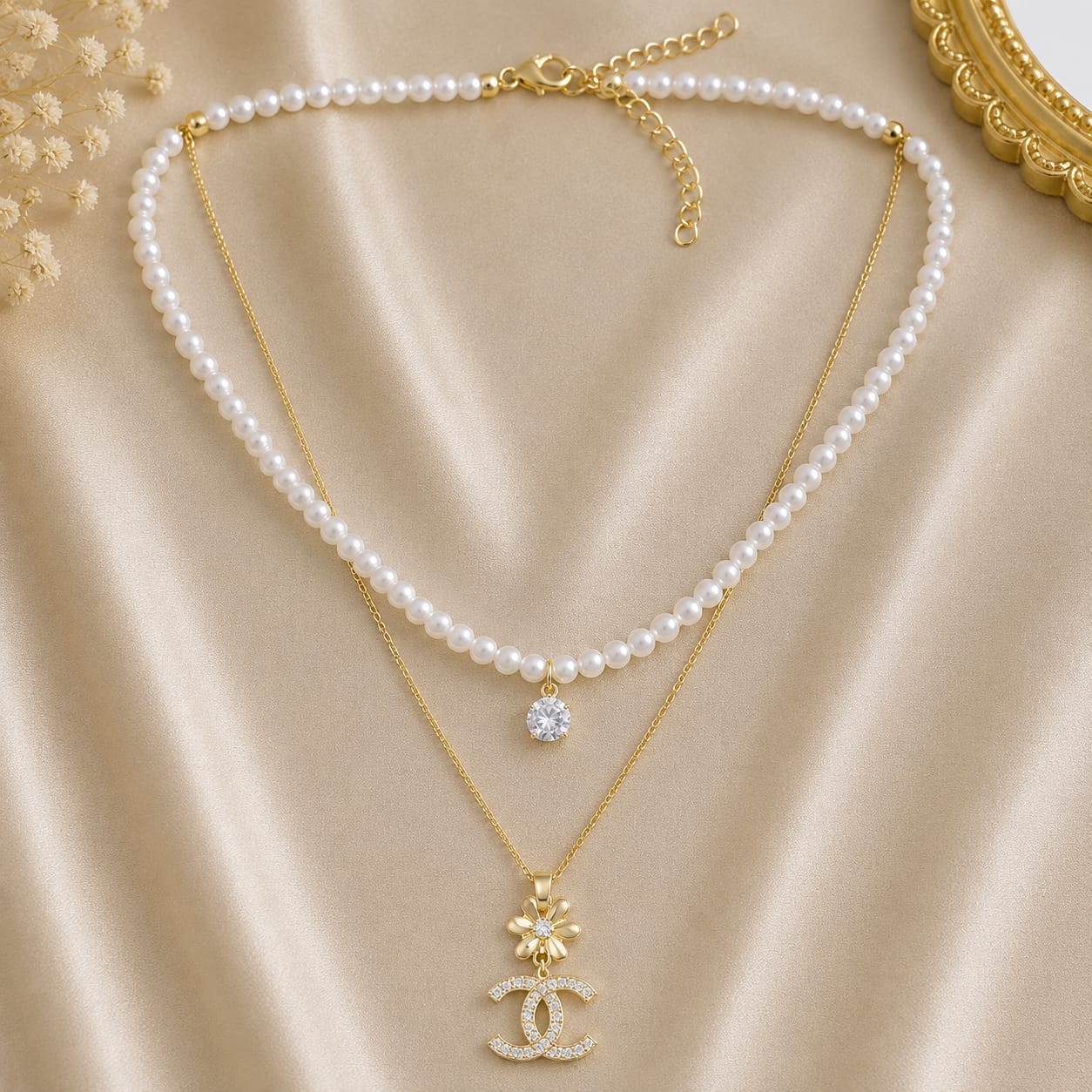 A stylish double-layer pearl necklace with elegant pendant designs for a timeless look-10
