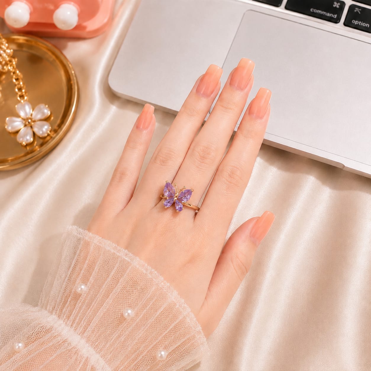 Lavender Butterfly Adjustable Ring