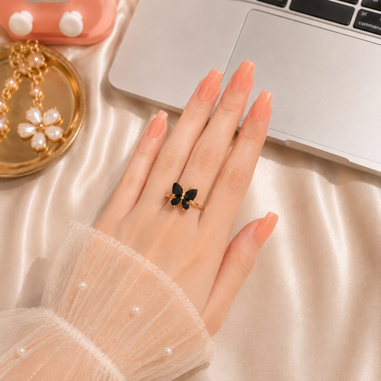 Black Butterfly Adjustable Ring