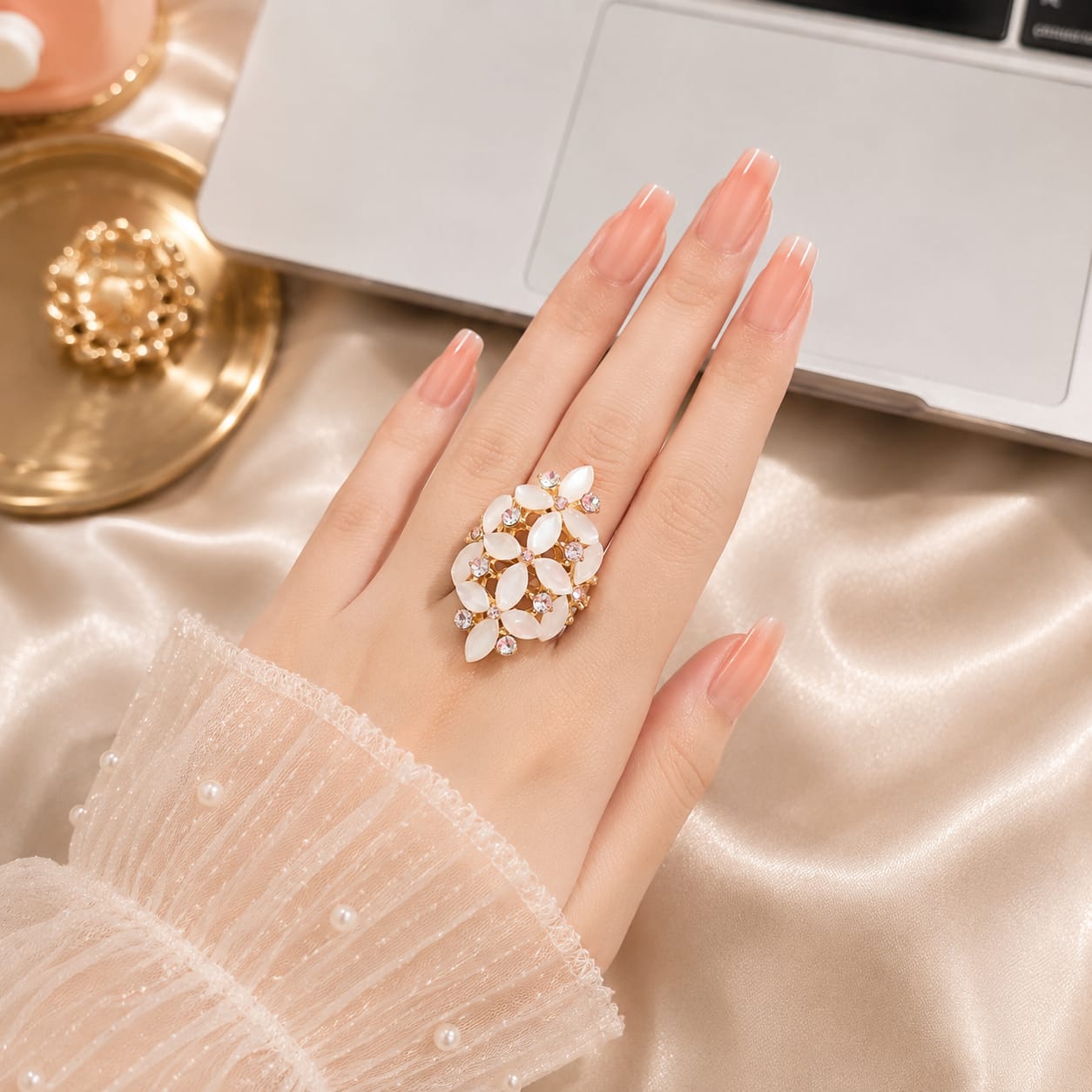 Floral Pearl Cluster Ring