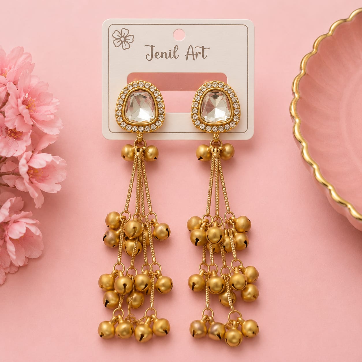 Kashmiri Ghungroo Long Jhumka | gold matte Finish Earrings-1