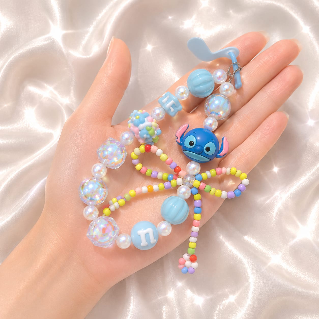 Blue Stitch Candy Bow Phone Charm