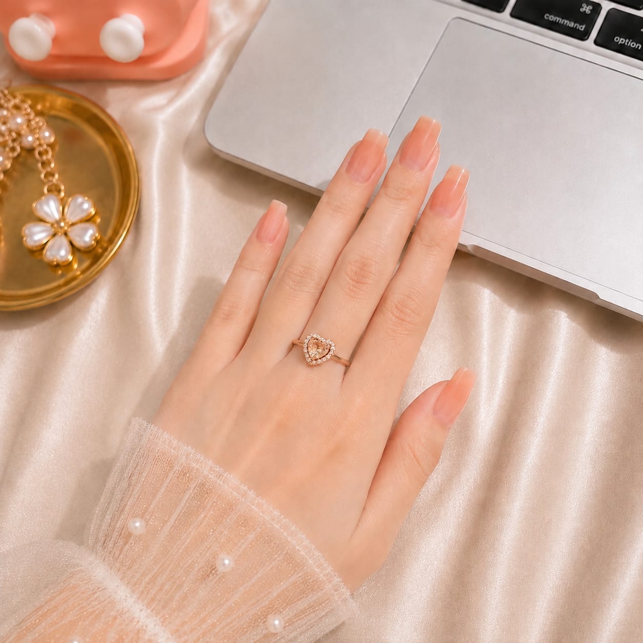 Champagne Heart Adjustable Ring