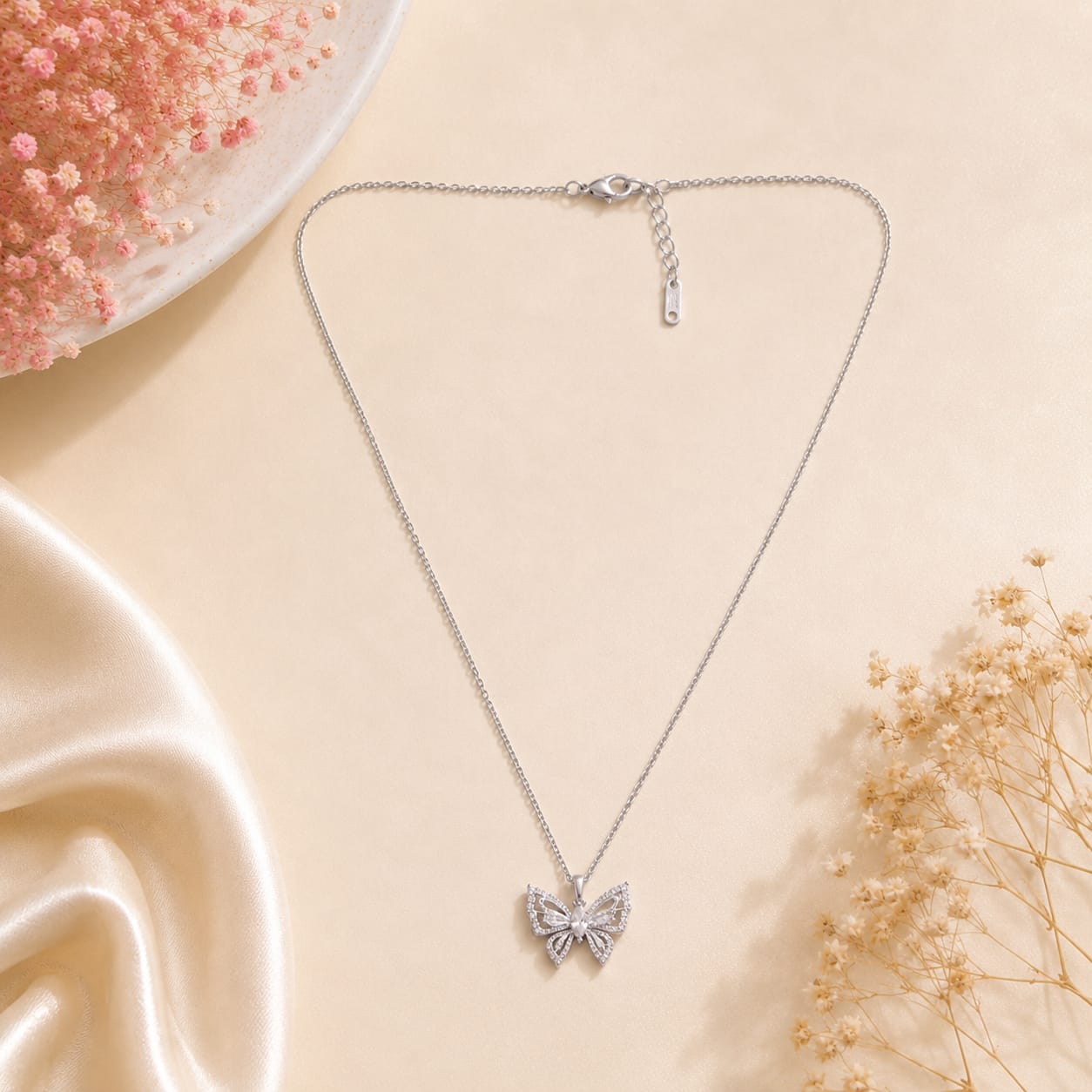 beautiful silver rhinestone butterfly necklace